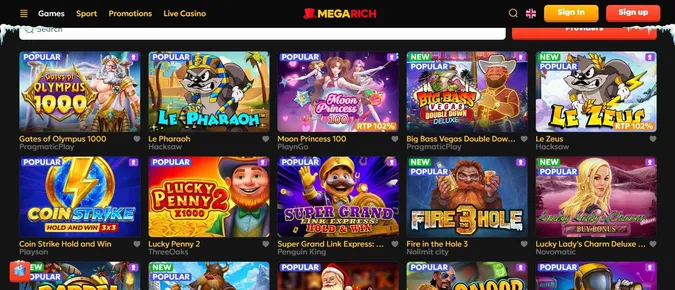 MegaRich casino collection of casino games
