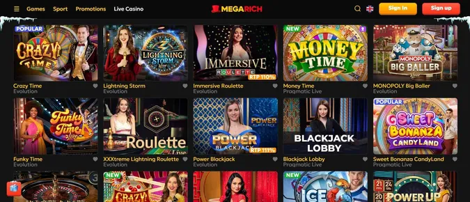 MegaRich Casino live casino games