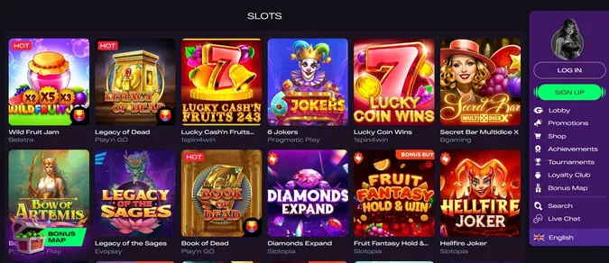 Collection of games at GlitchSpin casino