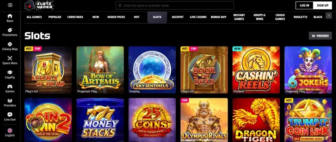 SlotsVader Casino collection of games