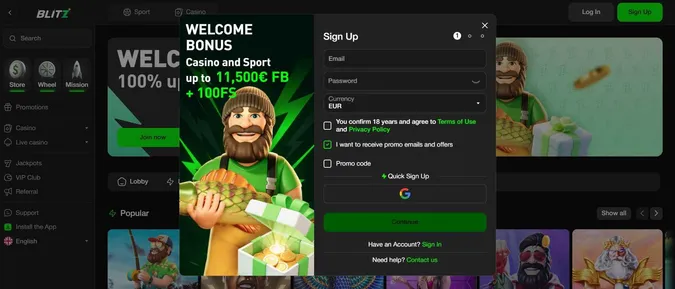 Blitz-Go casino welcome offer