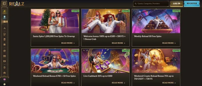 Realz Casino welcome bonuses and other promotions