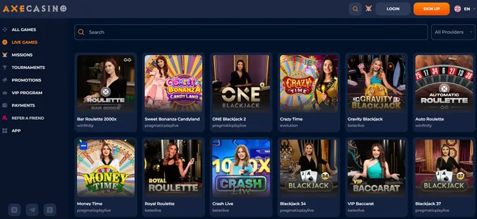 Axe live dealer games