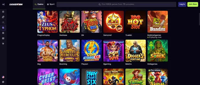 Immerion Casino collection of casino games