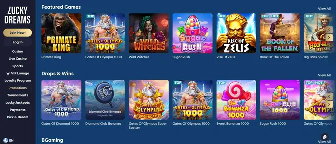 Collection of games at LuckyDreams Casino