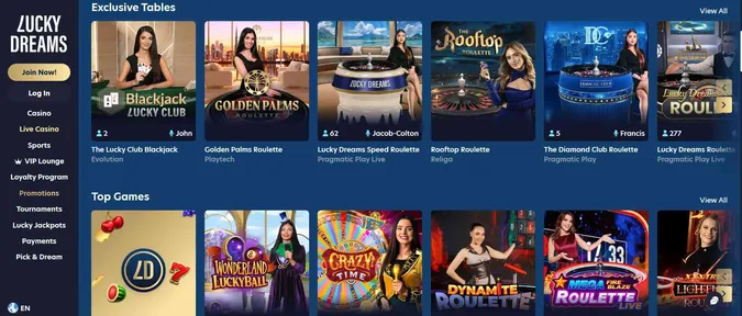 LuckyDreams live dealer games