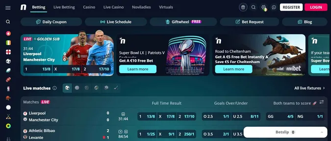 Novibet Sportsbook homepage