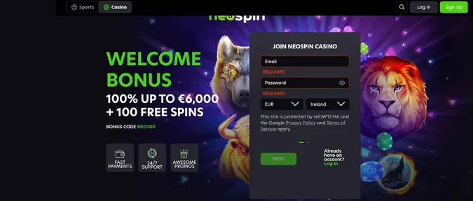 Neospin casino welcome offer