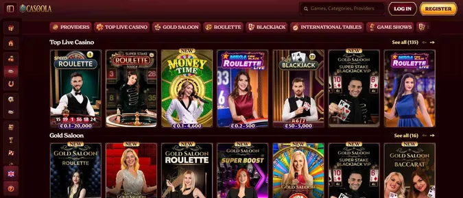 Live dealer games at Casoola Casino
