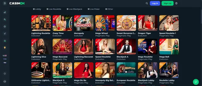 CasinOK live dealer games
