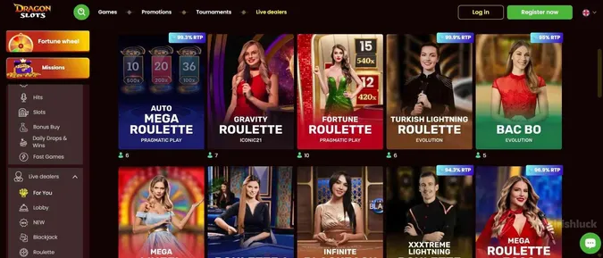 DragonSlots live dealer games