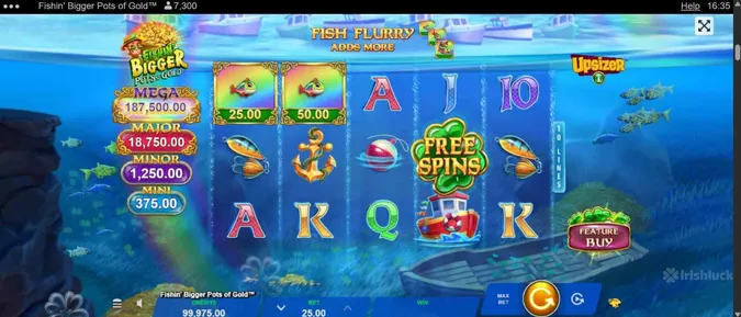 Gameplay of Fishin' Bigger Pots of Gold Slot