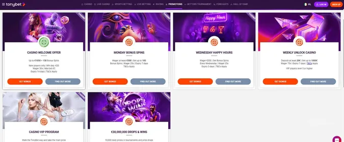 Tonybet casino promotions and bonuses
