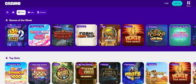 collection of Casino games at Casumo