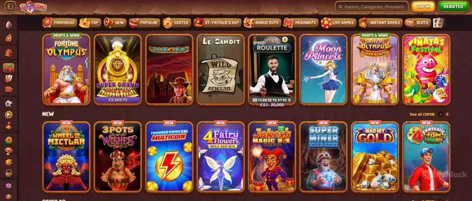 Collection of casino games at Roostino