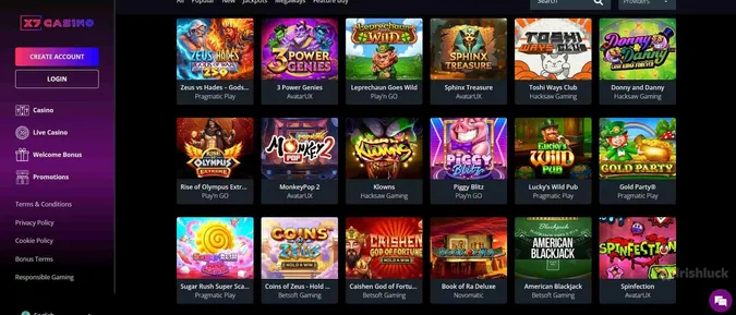 X7 Casino collection of casino games