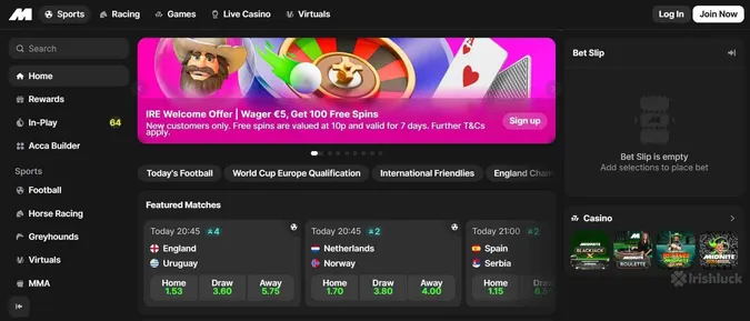 Homepage of Midnite sportsbook