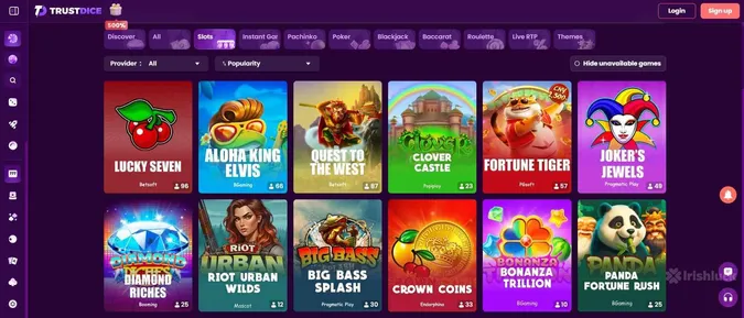 TrustDice Casino collection of games