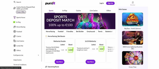 Homepage of Puntit sportsbook