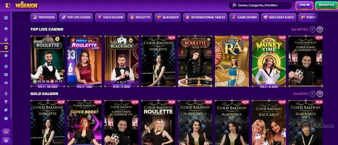Midarion Casino live casino games