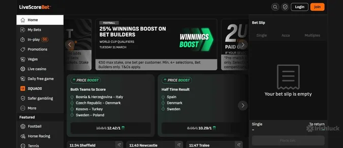 homepage of livescore bet sportsbook