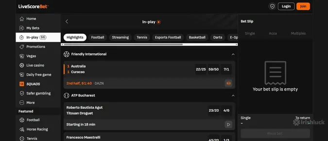 in-play betting feature at livescorebet sportsbook