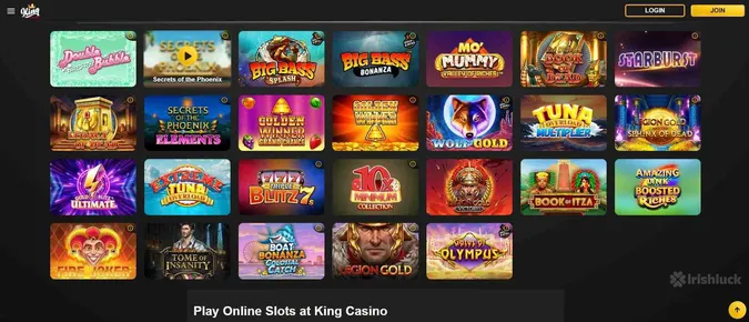 Collection of casino games at King Casino