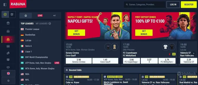 Homepage of Rabona sportsbook