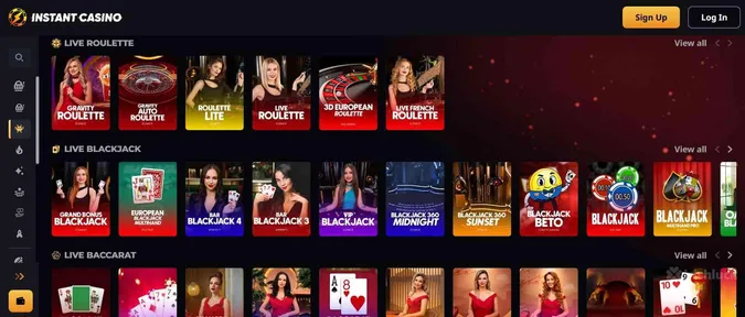 live casino games at Instant casino