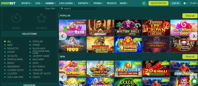 VivatBet casino collection of games