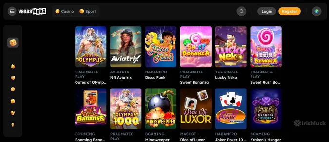 collection of games at Vegas Nova casino