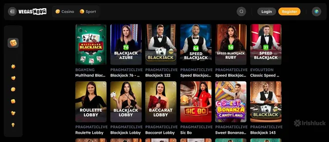 live casino games at Vegas Nova