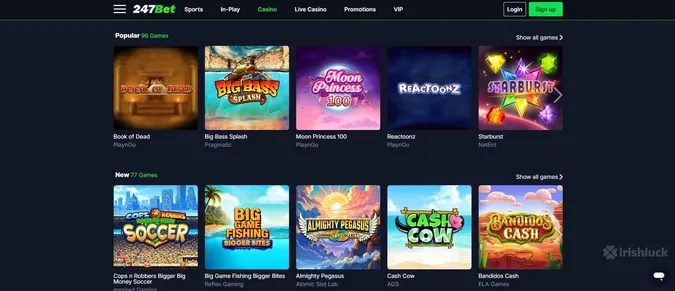 collection of casino games at 247bet casino