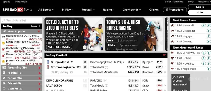 homepage of spreadex sportsbook
