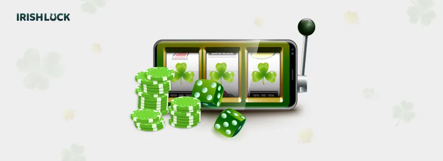 image of a green and white slot mashine with chips and two dices
