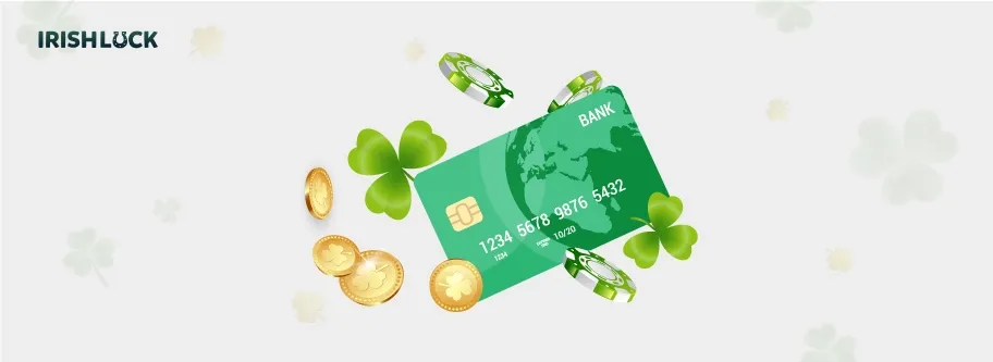 image of green bank card with golden coins, green and white chips and shamrock