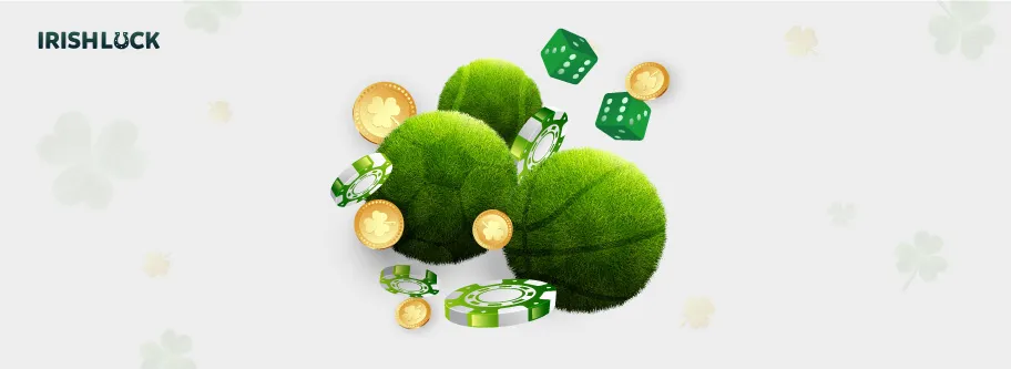 image of golden coins, chips and two balls made of grass