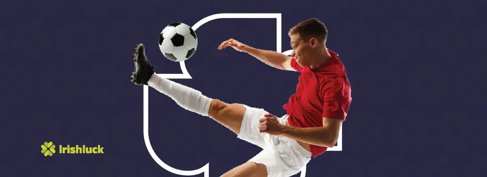 premier league betting image featuring a man kicking a football and the irishluck logo