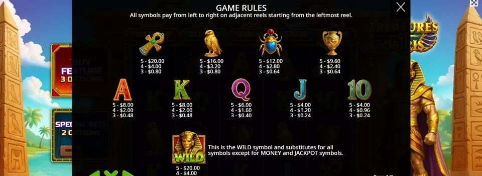Treasures of Osiris slot symbols