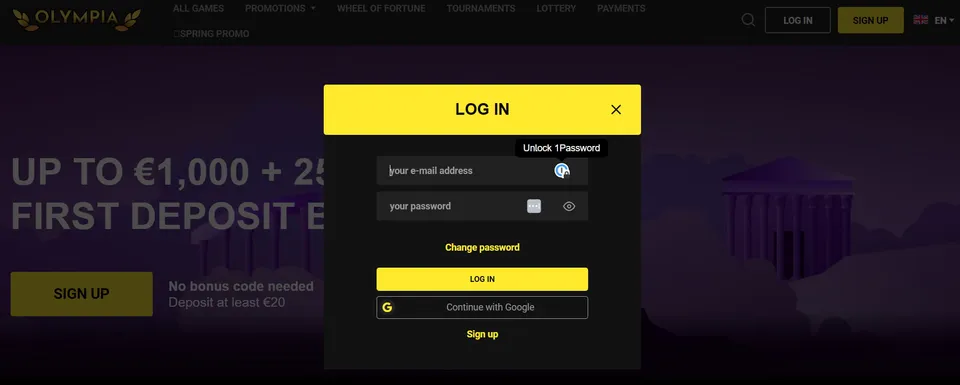 olympia casino log-in