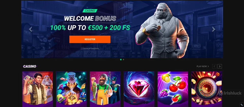 betinia casino homepage featuring the welcome bonus which includes free spins and top online slot games in ireland