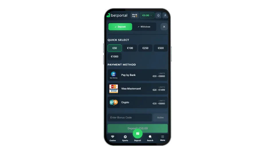 Betportal casino mobile deposit