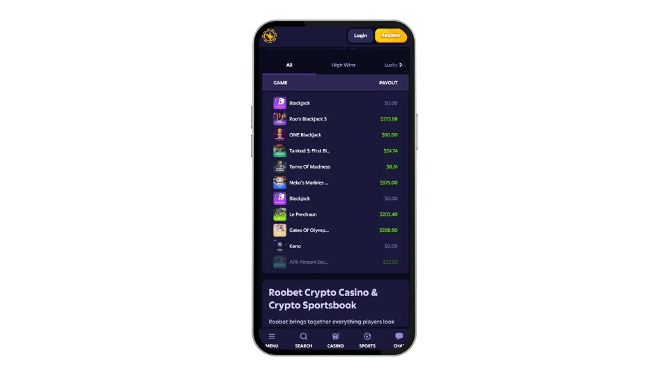 Roobet casino crypto games