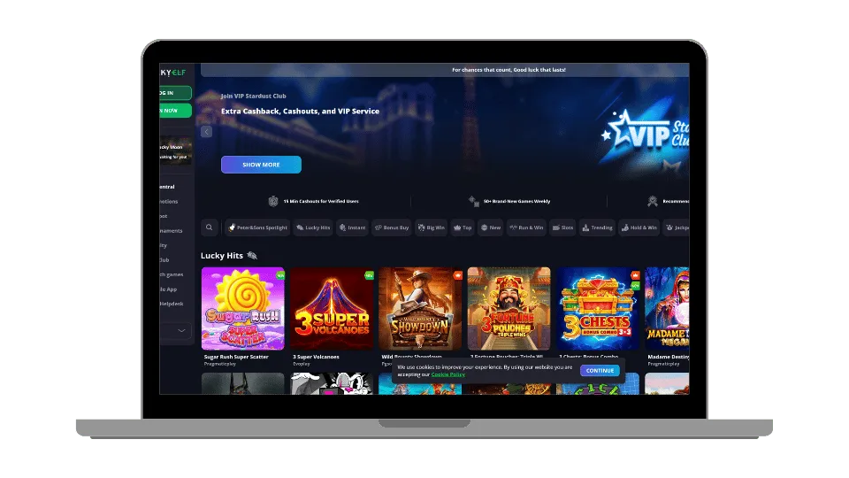 Lucky Elf casino home page