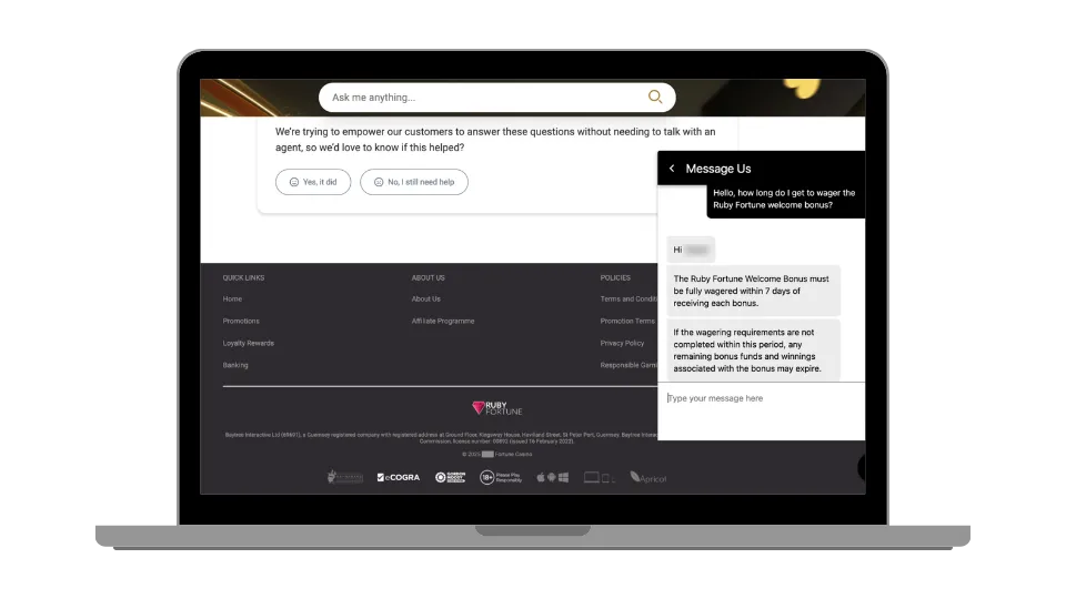 Ruby Fortune customer support